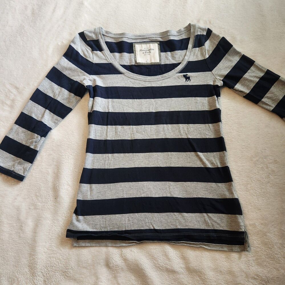 Abercrombie & Fitch Y2K Striped Scoop-Neck 3/4 Sleeve Top